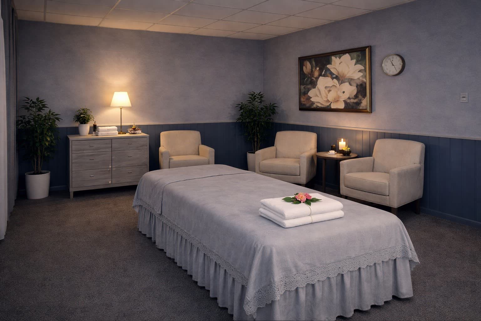 Quiet private room with soft lighting at V Healing Massage Spa Largo